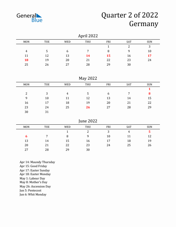 Quarter 2 2022 Germany Quarterly Calendar