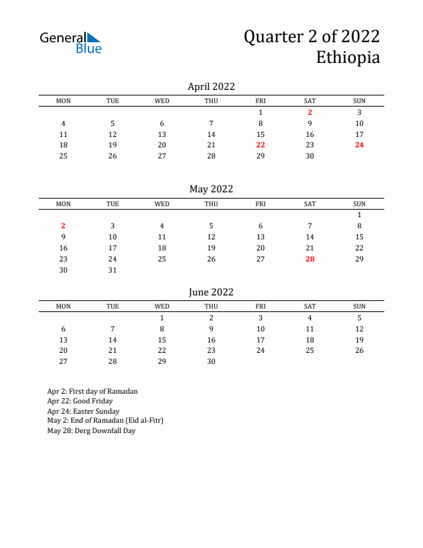 Quarter 2 2022 Ethiopia Quarterly Calendar