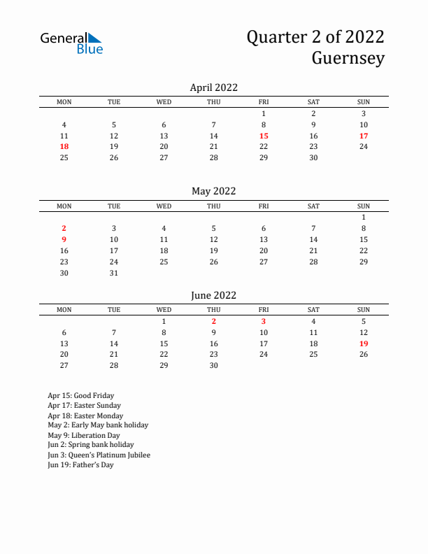 Quarter 2 2022 Guernsey Quarterly Calendar