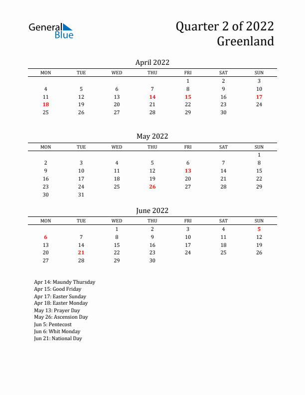 Quarter 2 2022 Greenland Quarterly Calendar