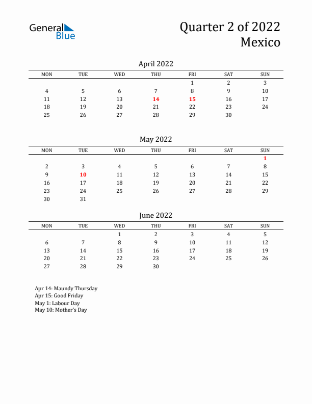 Quarter 2 2022 Mexico Quarterly Calendar