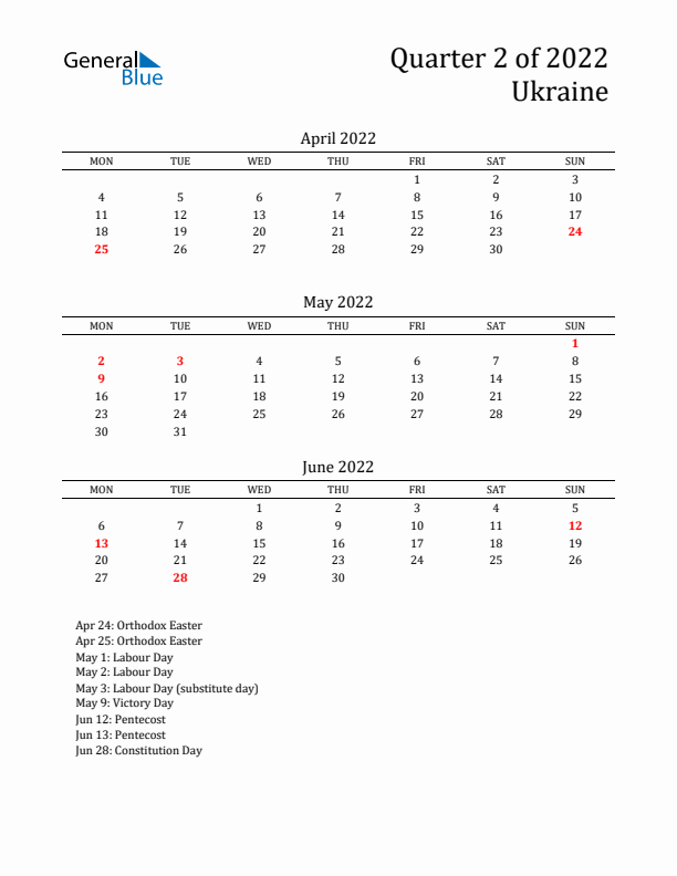 Quarter 2 2022 Ukraine Quarterly Calendar