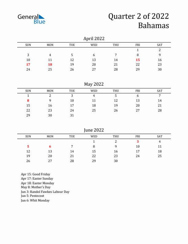 Quarter 2 2022 Bahamas Quarterly Calendar