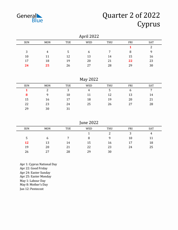 Quarter 2 2022 Cyprus Quarterly Calendar