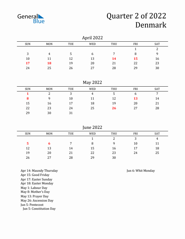 Quarter 2 2022 Denmark Quarterly Calendar