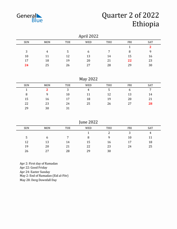 Quarter 2 2022 Ethiopia Quarterly Calendar