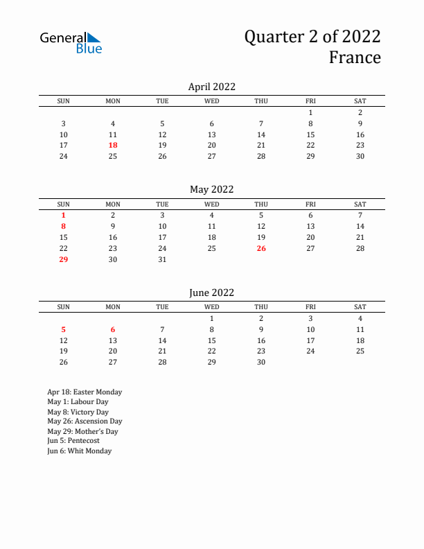 Quarter 2 2022 France Quarterly Calendar