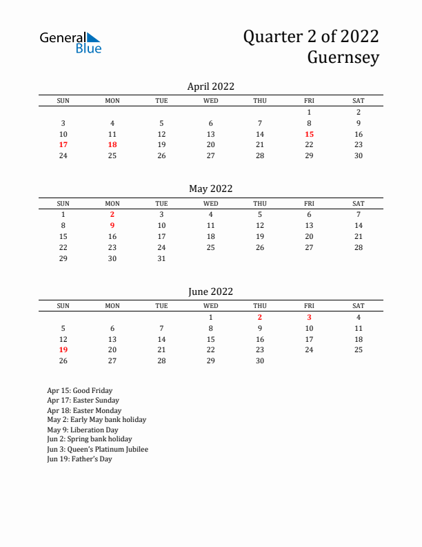 Quarter 2 2022 Guernsey Quarterly Calendar