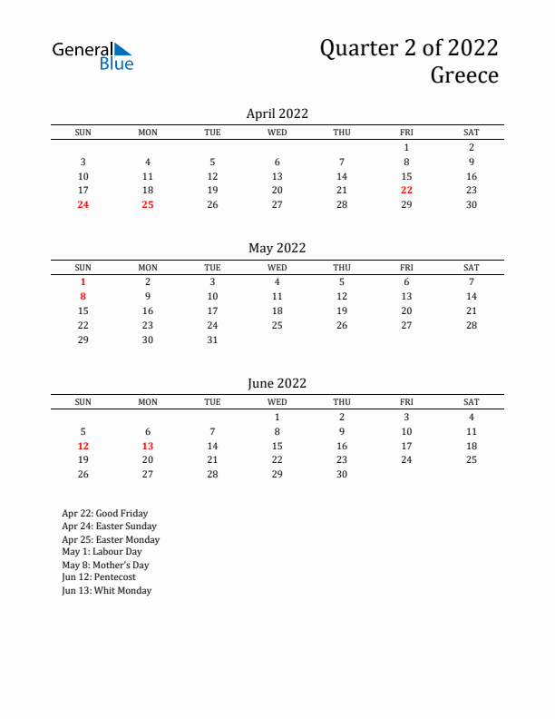 Quarter 2 2022 Greece Quarterly Calendar