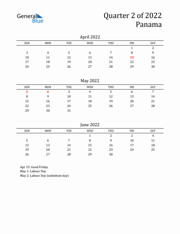 Quarter 2 2022 Panama Quarterly Calendar