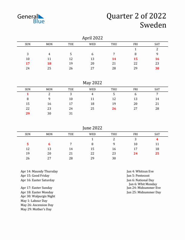 Quarter 2 2022 Sweden Quarterly Calendar