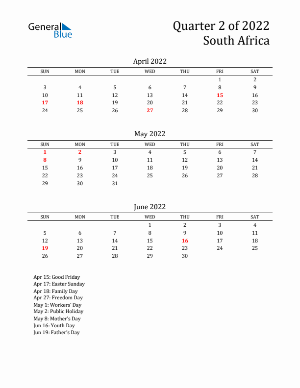 Quarter 2 2022 South Africa Quarterly Calendar