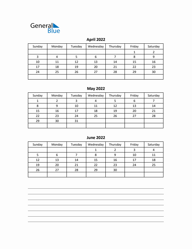 Free Printable Quarterly Calendar 2022