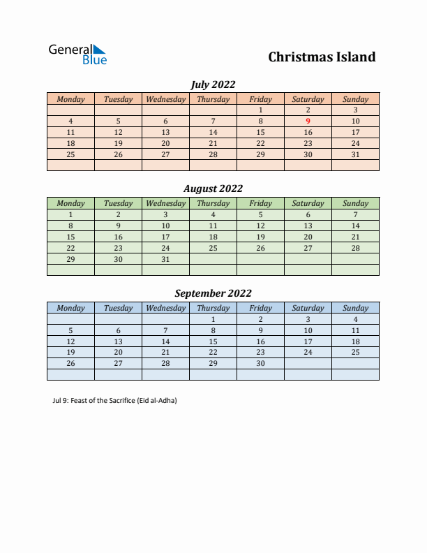 Q3 2022 Holiday Calendar - Christmas Island