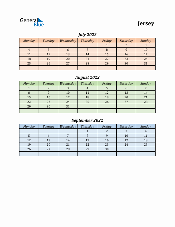 Q3 2022 Holiday Calendar - Jersey