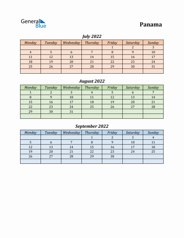 Q3 2022 Holiday Calendar - Panama