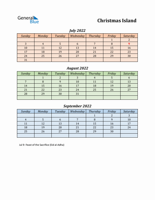 Q3 2022 Holiday Calendar - Christmas Island