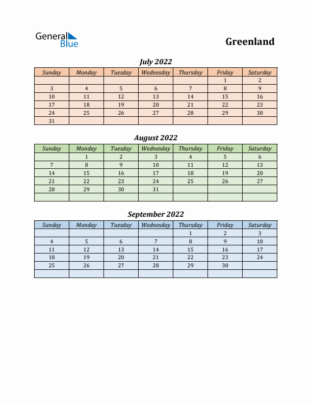 Q3 2022 Holiday Calendar - Greenland