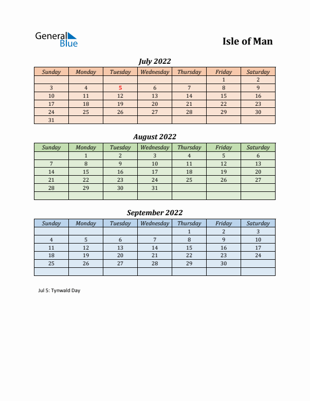 Q3 2022 Holiday Calendar - Isle of Man