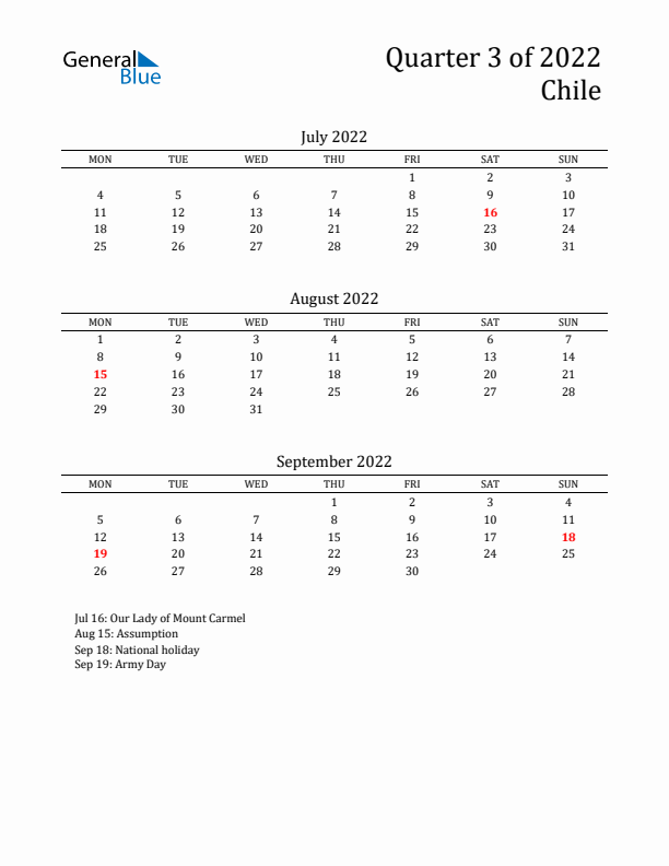 Quarter 3 2022 Chile Quarterly Calendar