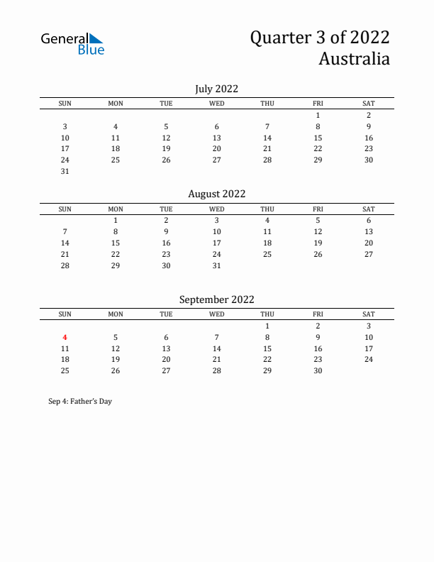 Quarter 3 2022 Australia Quarterly Calendar