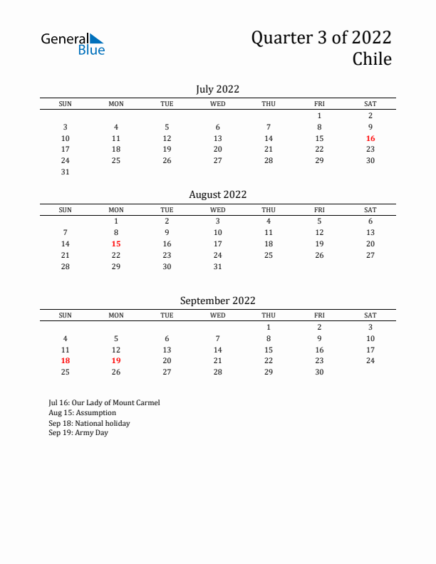 Quarter 3 2022 Chile Quarterly Calendar