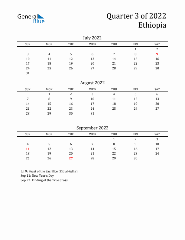 Quarter 3 2022 Ethiopia Quarterly Calendar