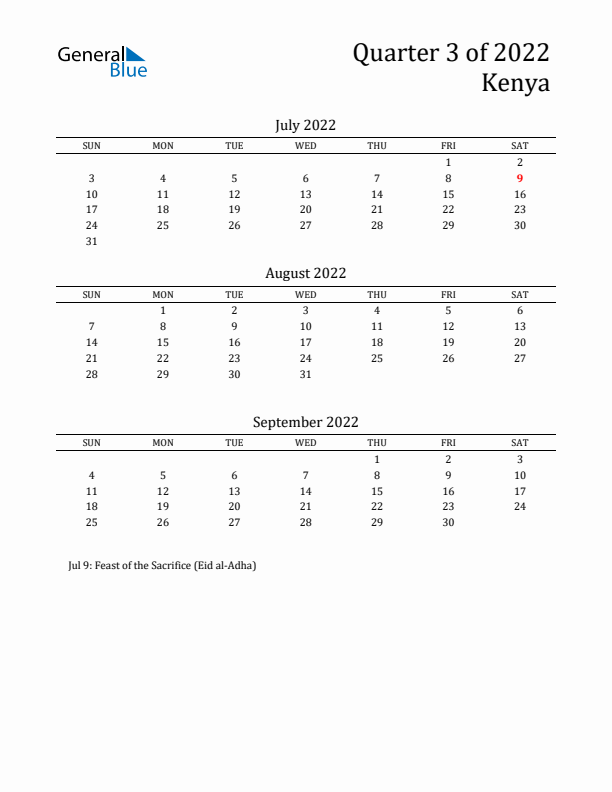 Quarter 3 2022 Kenya Quarterly Calendar