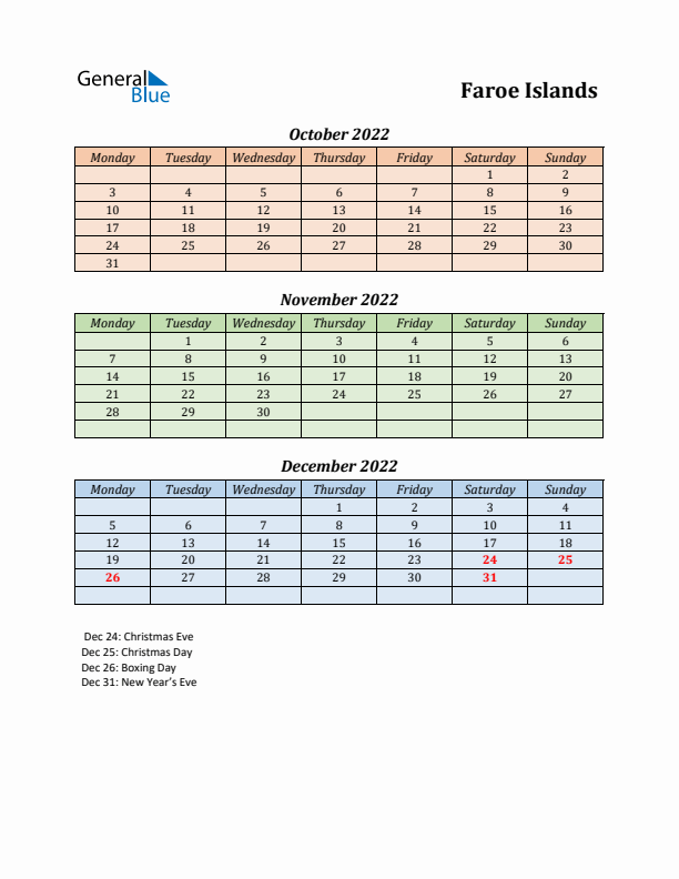 Q4 2022 Holiday Calendar - Faroe Islands