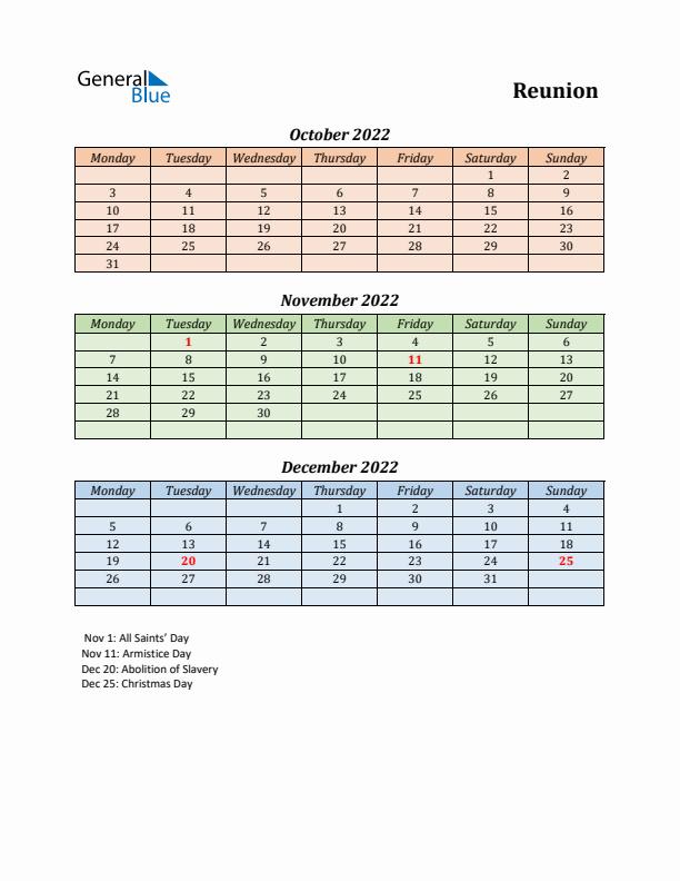 Q4 2022 Holiday Calendar - Reunion