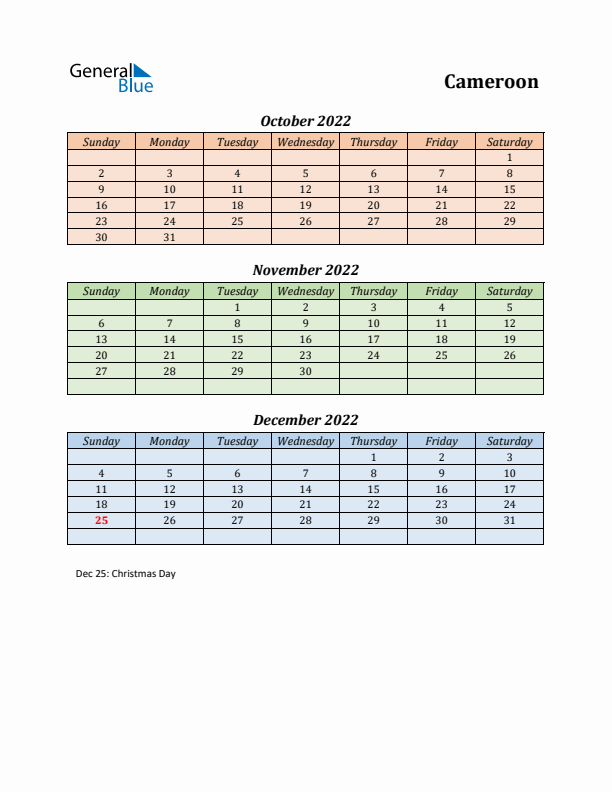 Q4 2022 Holiday Calendar - Cameroon