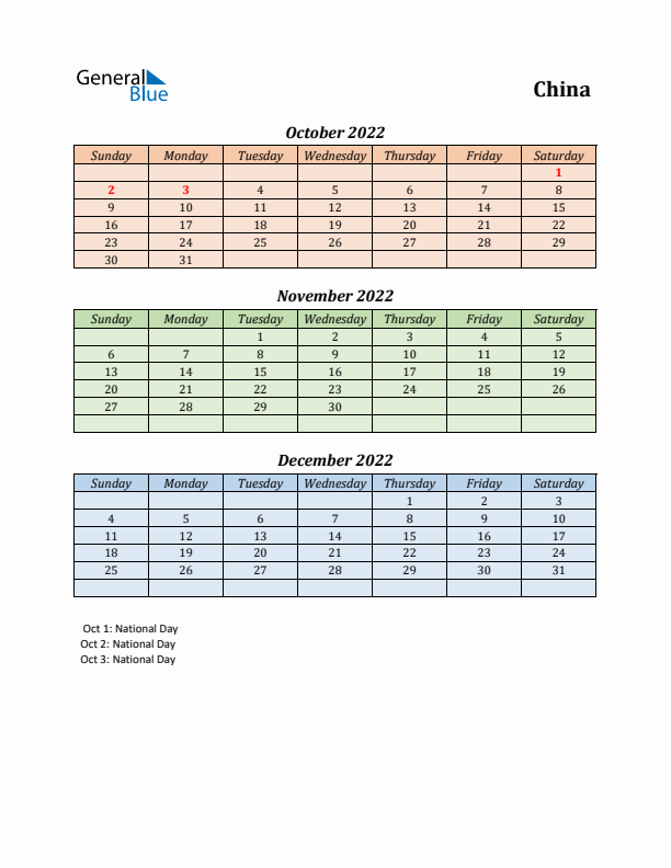 Q4 2022 Holiday Calendar - China