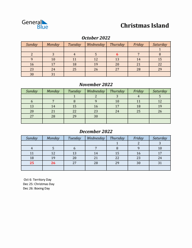 Q4 2022 Holiday Calendar - Christmas Island