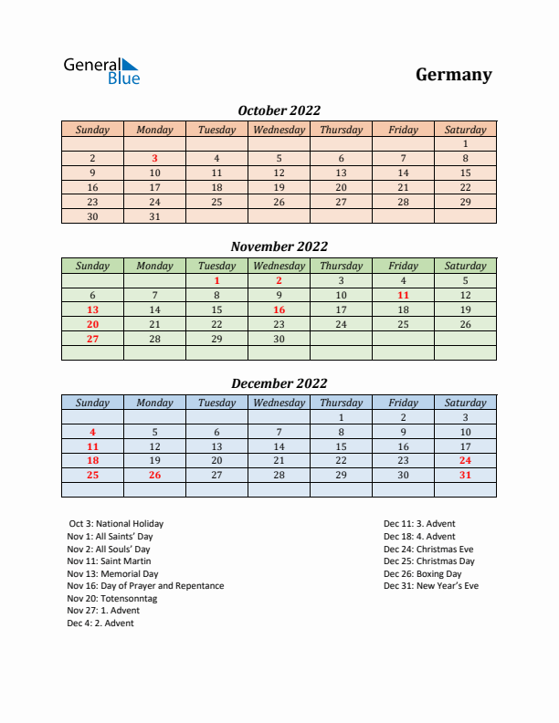 Q4 2022 Holiday Calendar - Germany