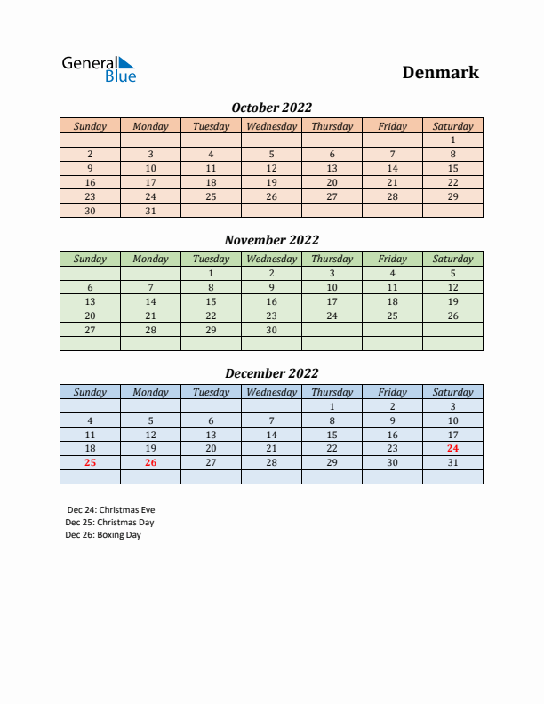 Q4 2022 Holiday Calendar - Denmark