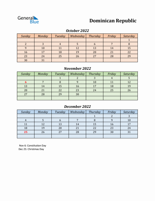 Q4 2022 Holiday Calendar - Dominican Republic