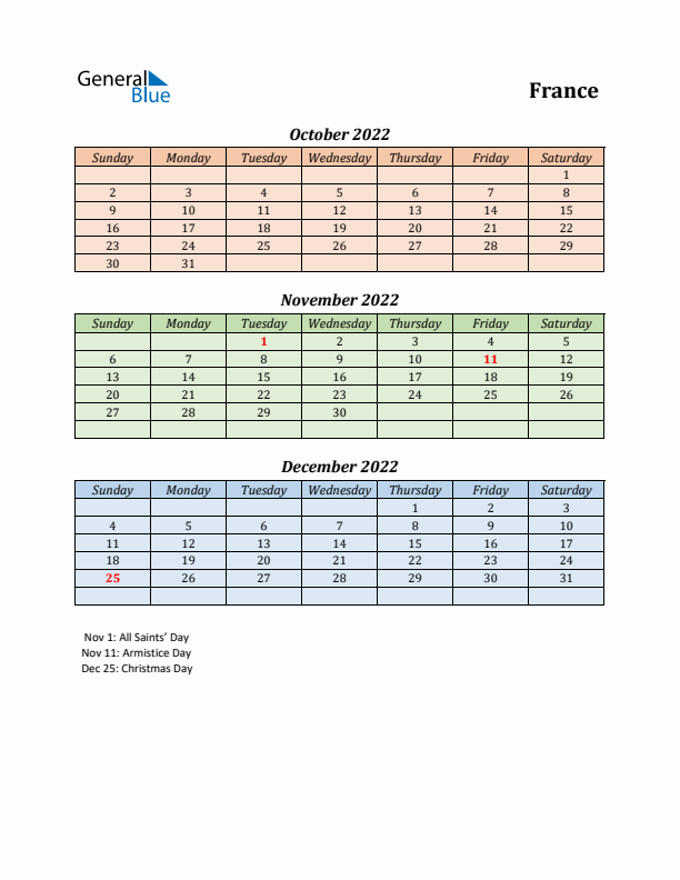 Q4 2022 Holiday Calendar - France