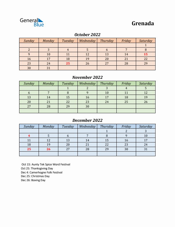 Q4 2022 Holiday Calendar - Grenada