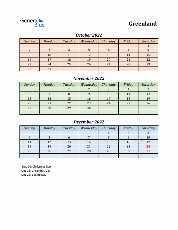 Q4 2022 Holiday Calendar - Greenland