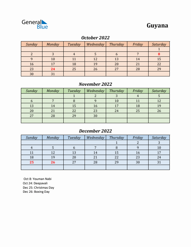 Q4 2022 Holiday Calendar - Guyana