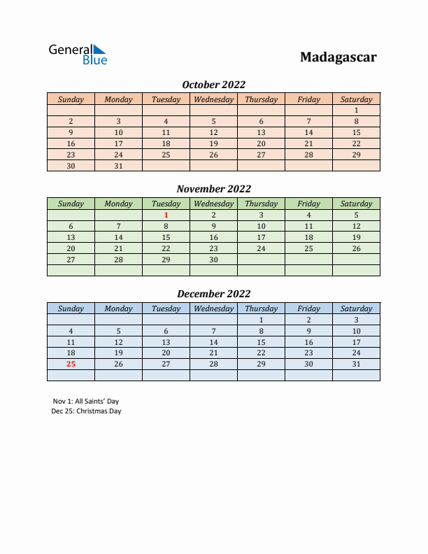 Q4 2022 Holiday Calendar - Madagascar