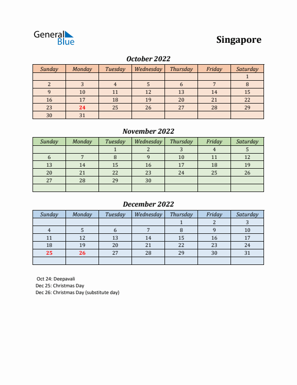 Q4 2022 Holiday Calendar - Singapore