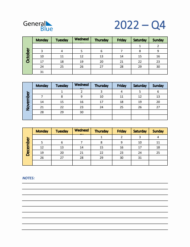 Three-Month Planner for Q4 2022