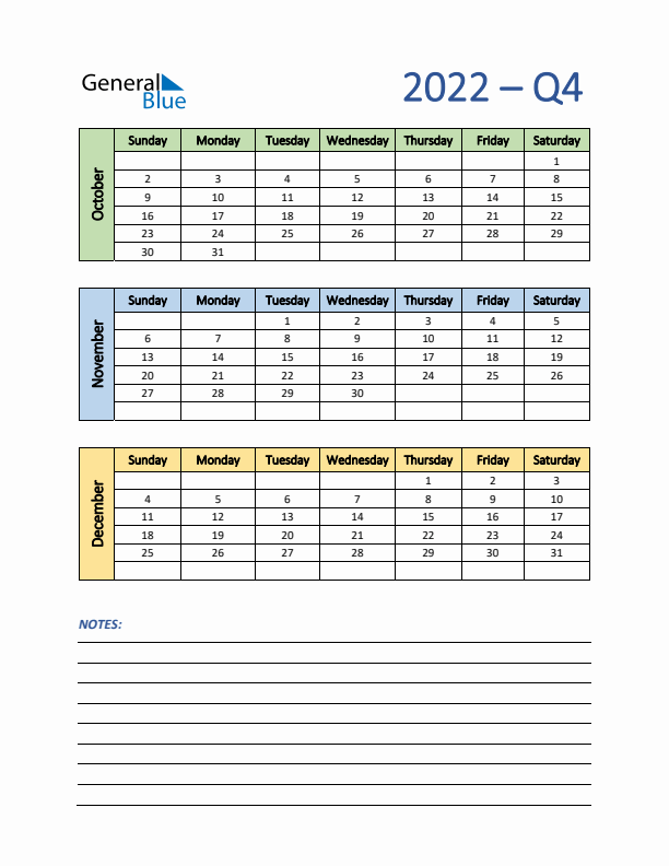 Three-Month Planner for Q4 2022