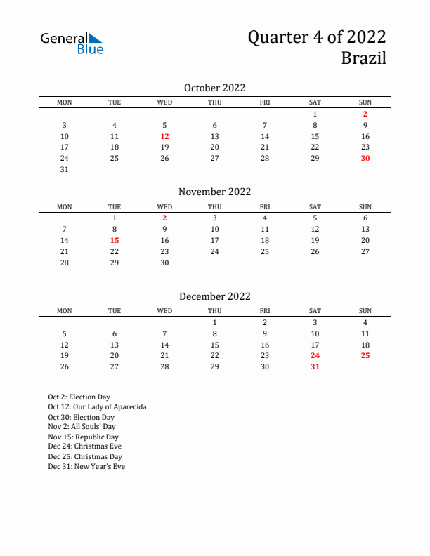 Quarter 4 2022 Brazil Quarterly Calendar