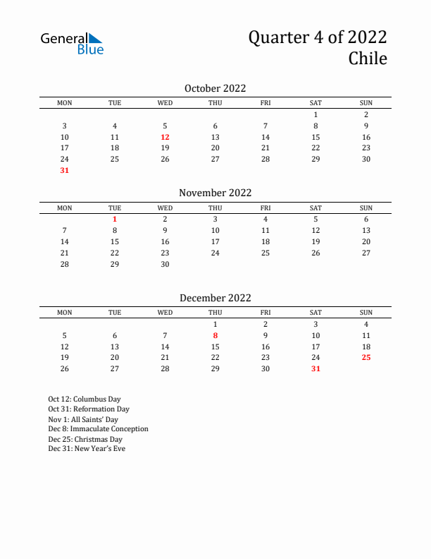 Quarter 4 2022 Chile Quarterly Calendar