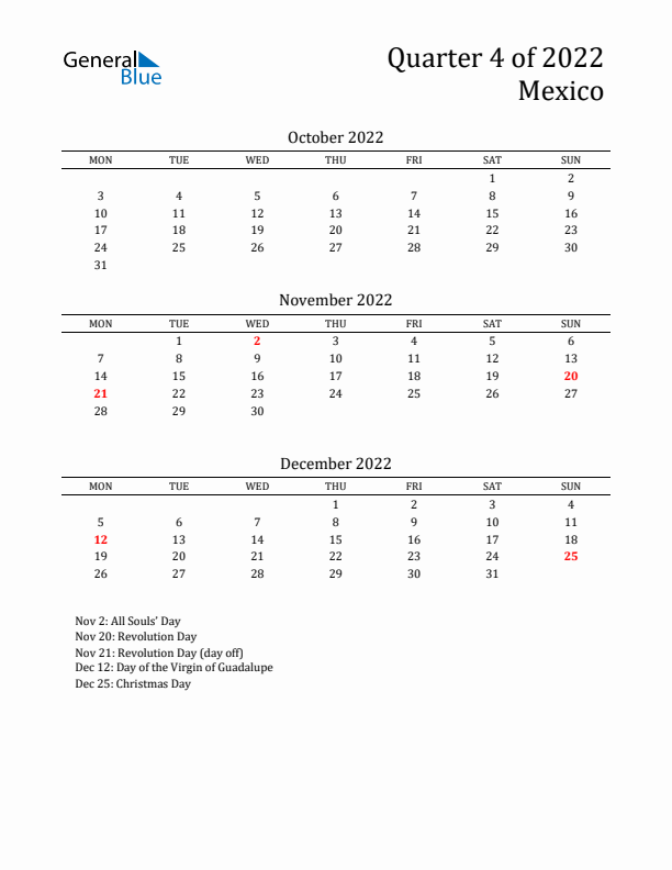 Quarter 4 2022 Mexico Quarterly Calendar