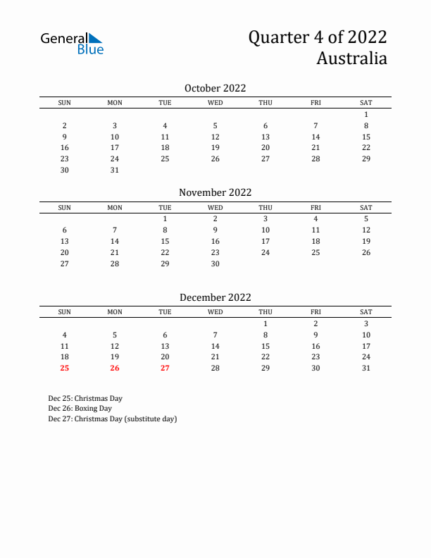 Quarter 4 2022 Australia Quarterly Calendar