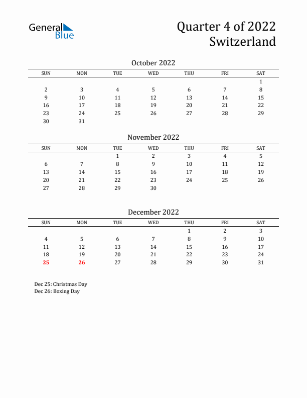 Quarter 4 2022 Switzerland Quarterly Calendar