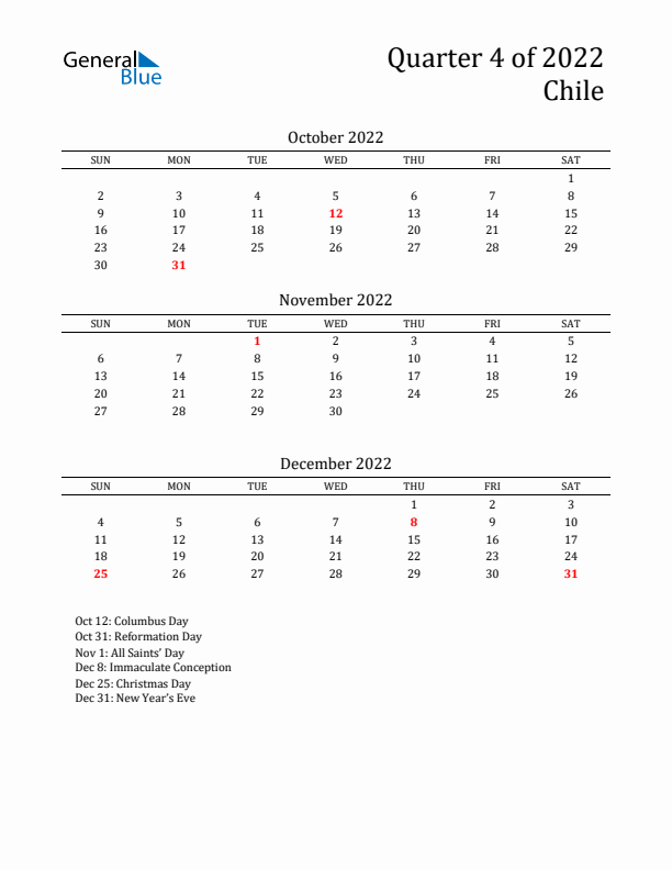 Quarter 4 2022 Chile Quarterly Calendar